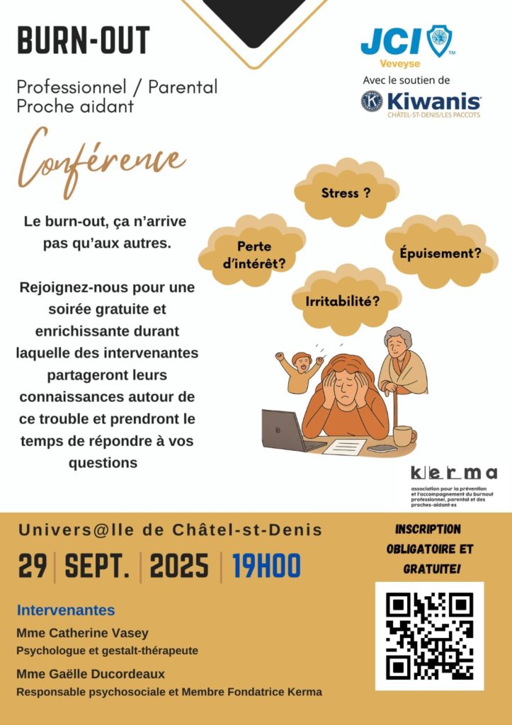 flyer pour la promotion de la conférence "Le burn-out, ça n'arrive pas qu'aux autres"